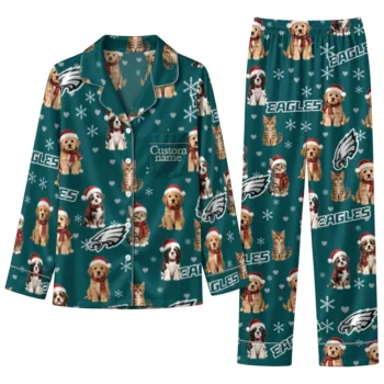 Philadelphia Eagles Long Pajama Set Customized Animal Scatter Green Best Selling
