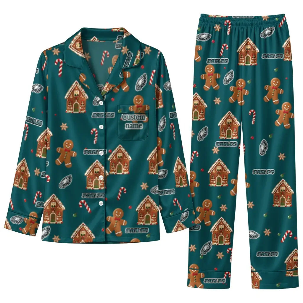 Philadelphia Eagles Long Pajama Set Personalized Candy Scatter Green Best Selling Philadelphia Eagles Long Pajama Set Personalized Candy Scatter Green Best Selling