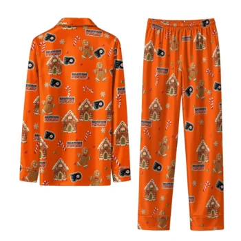 Philadelphia Flyers Long Pajama Set Custom Candy Scatter Orange Fashion Forward