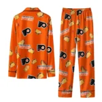Philadelphia Flyers Long Pajama Set Custom Snack Scatter Orange Best Selling