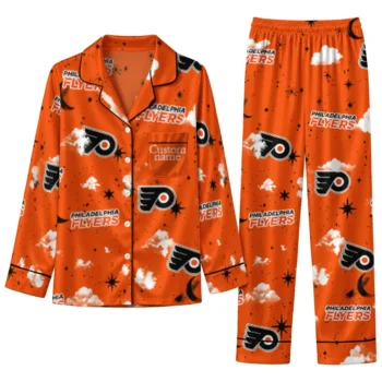Philadelphia Flyers Long Pajama Set Customized Cloud Stars Orange Best Selling
