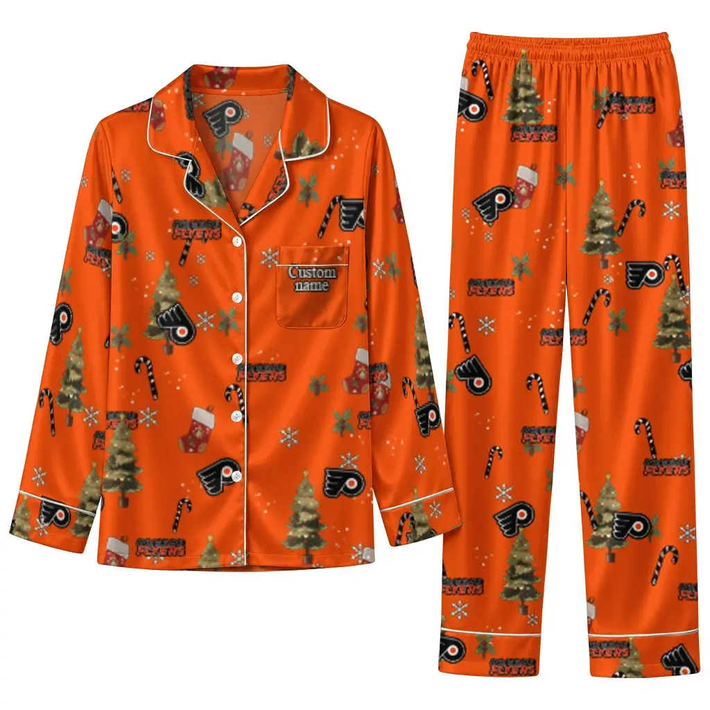 Philadelphia Flyers Long Pajama Set Customized Sprig Scatter Orange Best Selling Philadelphia Flyers Long Pajama Set Customized Sprig Scatter Orange Best Selling