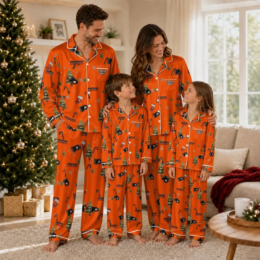 Philadelphia Flyers Long Pajama Set Customized Sprig Scatter Orange Latest Model Philadelphia Flyers Long Pajama Set Customized Sprig Scatter Orange Latest Model