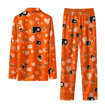 philadelphia flyers long pajama set personalized heart charms orange fashion forward.webp