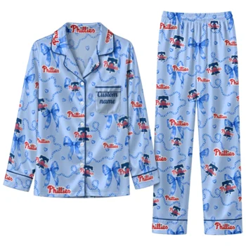 philadelphia phillies long pajama set customized ribbon chains blue best selling.webp