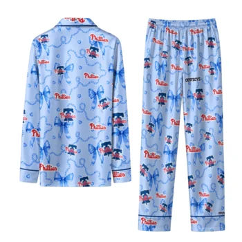philadelphia phillies long pajama set customized ribbon chains blue fashion forward.webp