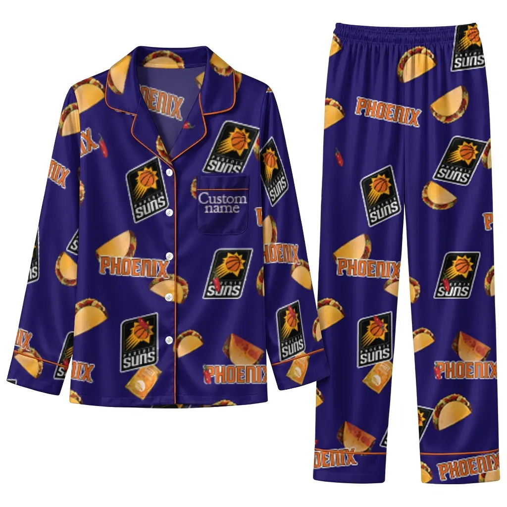 Phoenix Suns Long Pajama Set Personalized Snack Scatter Purple Best Selling Phoenix Suns Long Pajama Set Personalized Snack Scatter Purple Best Selling