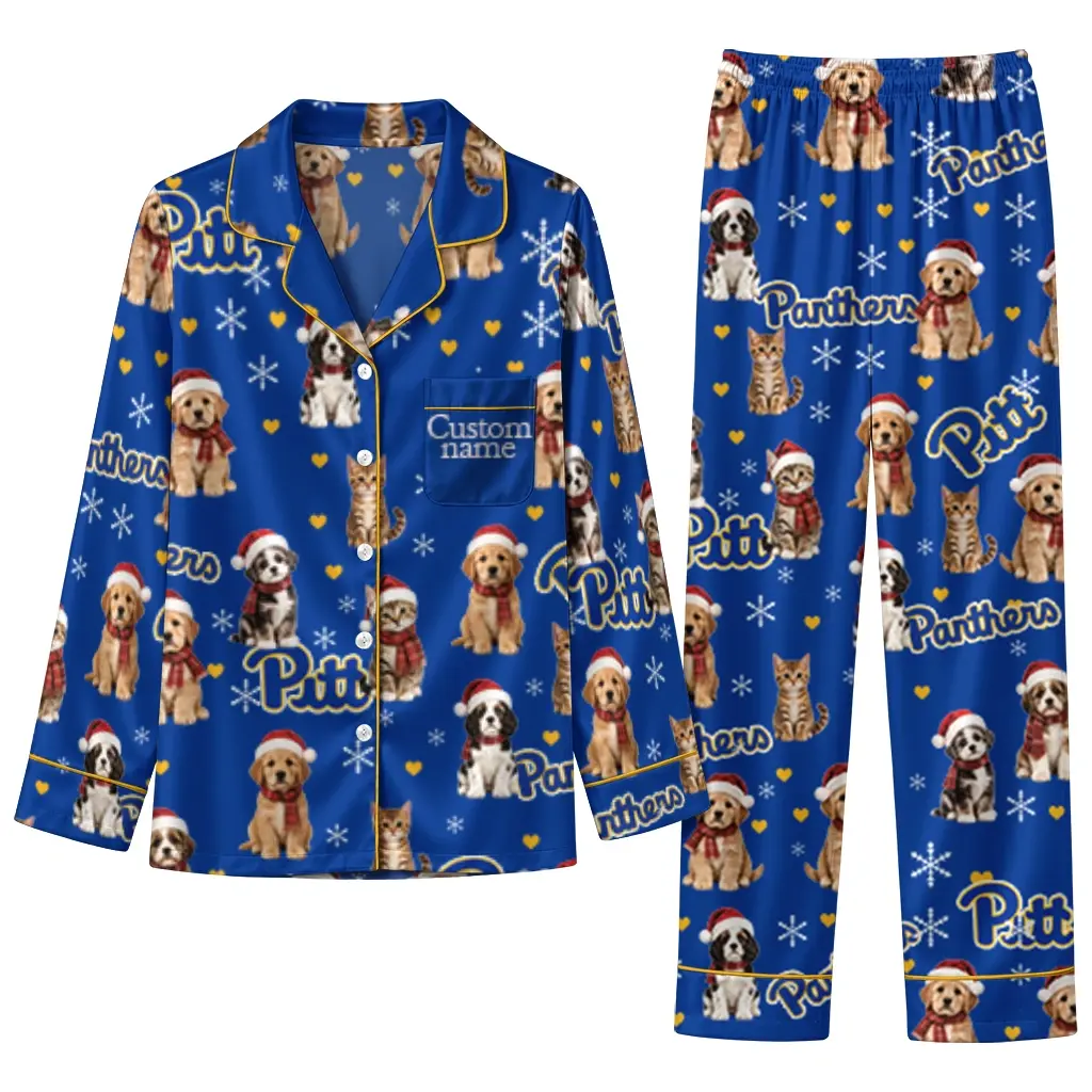 Pittsburgh Panthers Long Pajama Set Personalized Animal Scatter Royal Blue Best Selling Pittsburgh Panthers Long Pajama Set Personalized Animal Scatter Royal Blue Best Selling