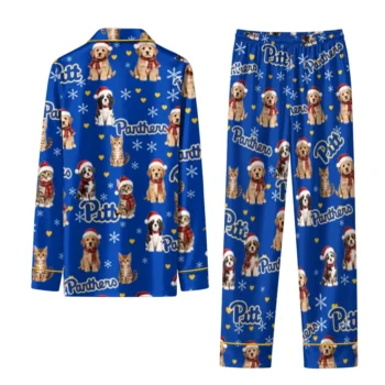 Pittsburgh Panthers Long Pajama Set Personalized Animal Scatter Royal Blue Fashion Forward