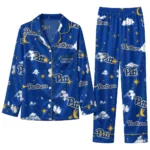 Pittsburgh Panthers Long Pajama Set Personalized Cloud Stars Royal Blue Best Selling
