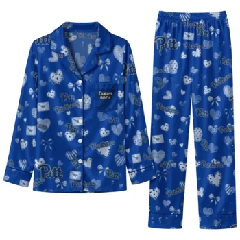 Pittsburgh Panthers Long Pajama Set Personalized Heart Charms Royal Blue Best Selling