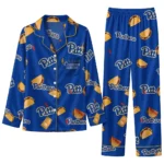 Pittsburgh Panthers Long Pajama Set Personalized Snack Scatter Royal Blue Best Selling