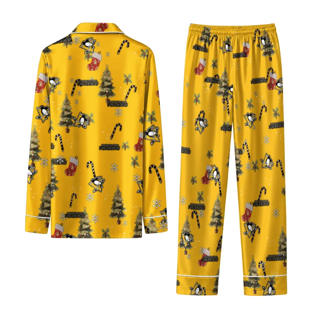 Pittsburgh Penguins Long Pajama Set Personalized Sprig Scatter Yellow Fashion Forward Pittsburgh Penguins Long Pajama Set Personalized Sprig Scatter Yellow Fashion Forward