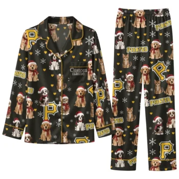 Pittsburgh Pirates Long Pajama Set Custom Animal Scatter Black Best Selling