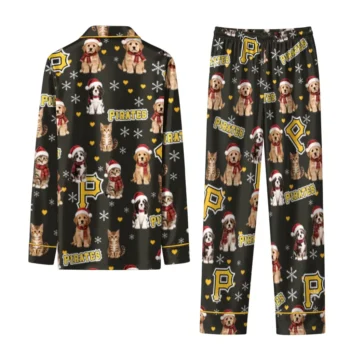Pittsburgh Pirates Long Pajama Set Custom Animal Scatter Black Fashion Forward