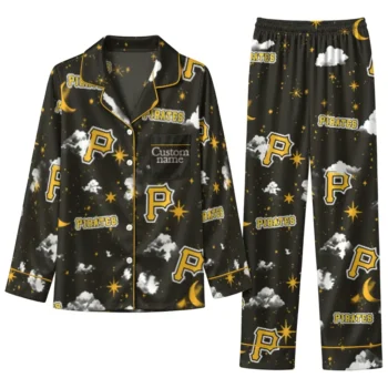 Pittsburgh Pirates Long Pajama Set Personalized Cloud Stars Black Best Selling