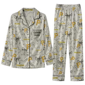 pittsburgh pirates long pajama set personalized ribbon chains black best selling.webp
