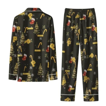 Pittsburgh Pirates Long Pajama Set Personalized Sprig Scatter Black Fashion Forward
