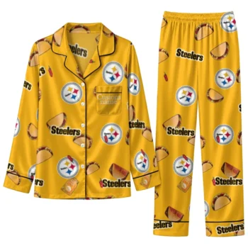 Pittsburgh Steelers Long Pajama Set Custom Snack Scatter Gold Best Selling