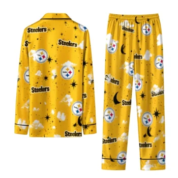 Pittsburgh Steelers Long Pajama Set Customized Cloud Stars Gold Fashion Forward