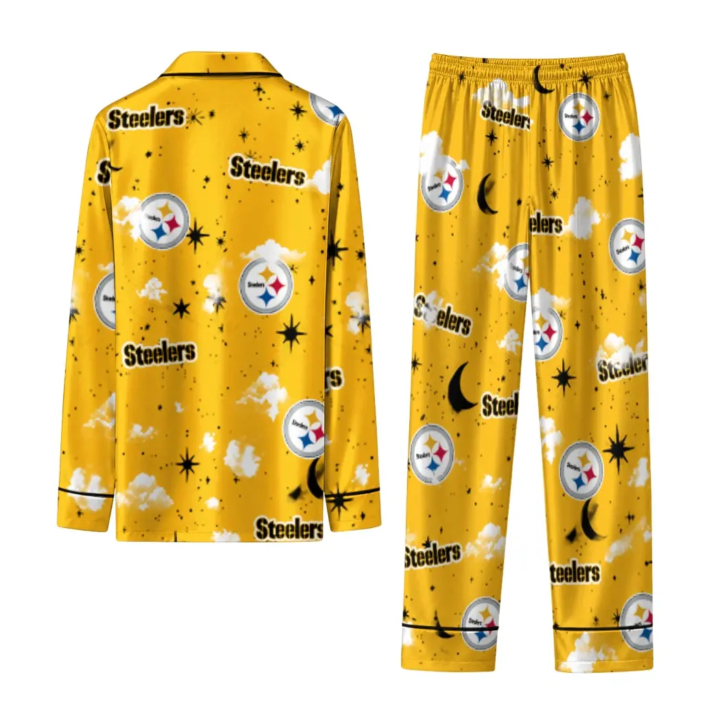 Pittsburgh Steelers Long Pajama Set Customized Cloud Stars Gold Fashion Forward Pittsburgh Steelers Long Pajama Set Customized Cloud Stars Gold Fashion Forward