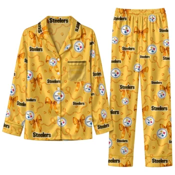 pittsburgh steelers long pajama set customized ribbon chains gold best selling.webp