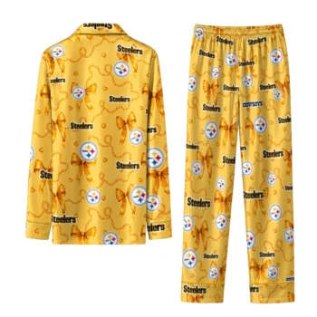 pittsburgh steelers long pajama set customized ribbon chains gold fashion forward.webp