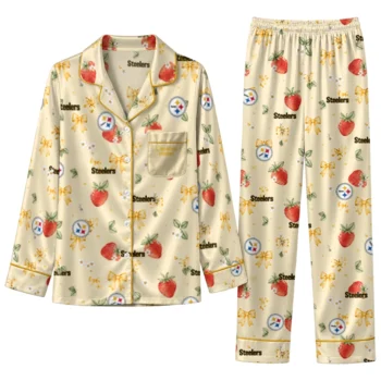 pittsburgh steelers long pajama set customized ribbon florals gold best selling.webp