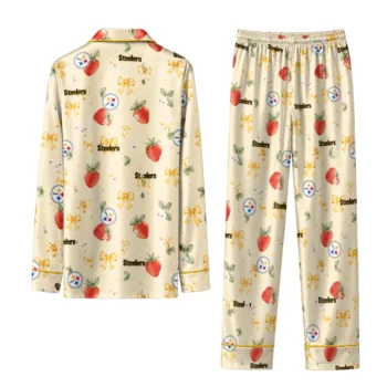 pittsburgh steelers long pajama set customized ribbon florals gold fashion forward.webp