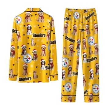 Pittsburgh Steelers Long Pajama Set Personalized Animal Scatter Gold Fashion Forward