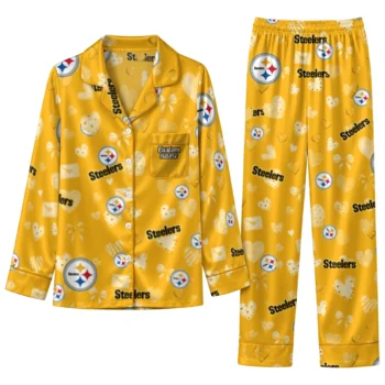 pittsburgh steelers long pajama set personalized heart charms gold best selling.webp