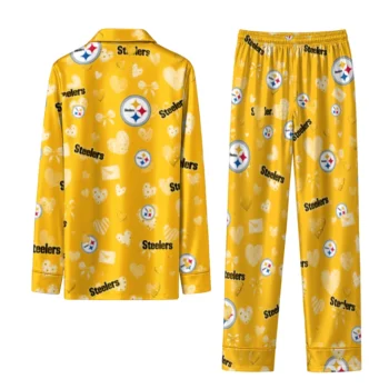 pittsburgh steelers long pajama set personalized heart charms gold fashion forward.webp