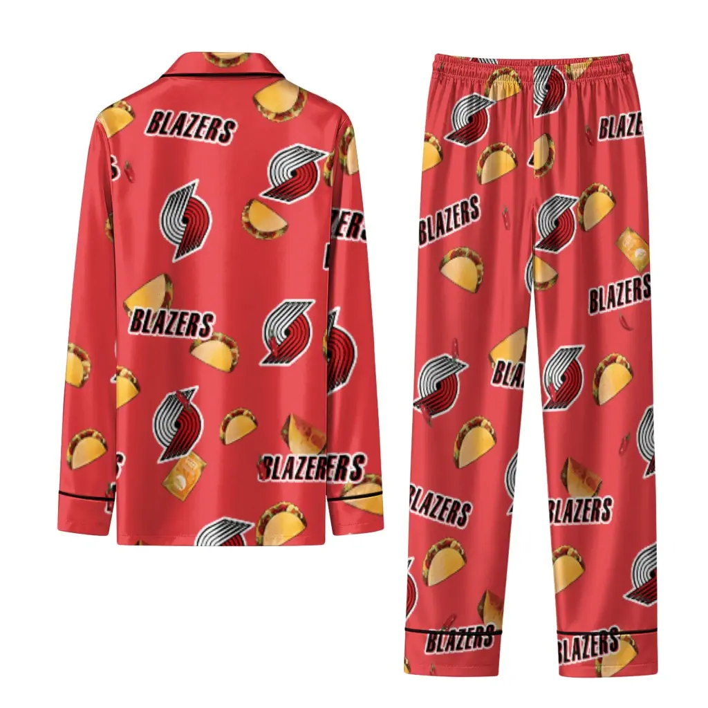Portland Trail Blazers Long Pajama Set Custom Snack Scatter Red Fashion Forward Portland Trail Blazers Long Pajama Set Custom Snack Scatter Red Fashion Forward