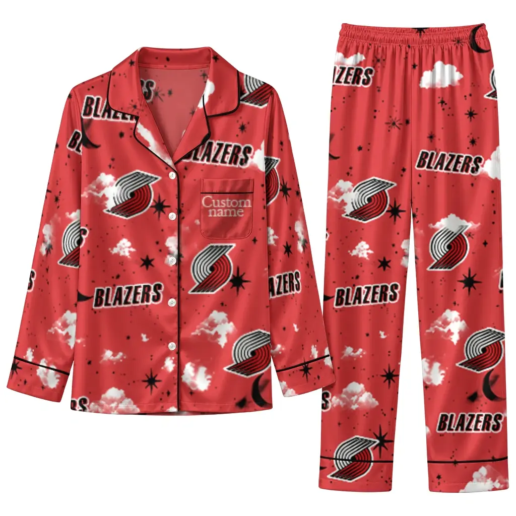 Portland Trail Blazers Long Pajama Set Customized Cloud Stars Red Best Selling Portland Trail Blazers Long Pajama Set Customized Cloud Stars Red Best Selling