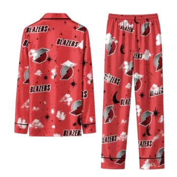 Portland Trail Blazers Long Pajama Set Customized Cloud Stars Red Fashion Forward