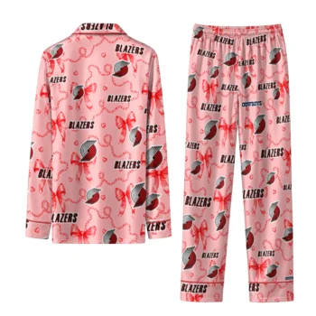 portland trail blazers long pajama set customized ribbon chains red fashion forward.webp