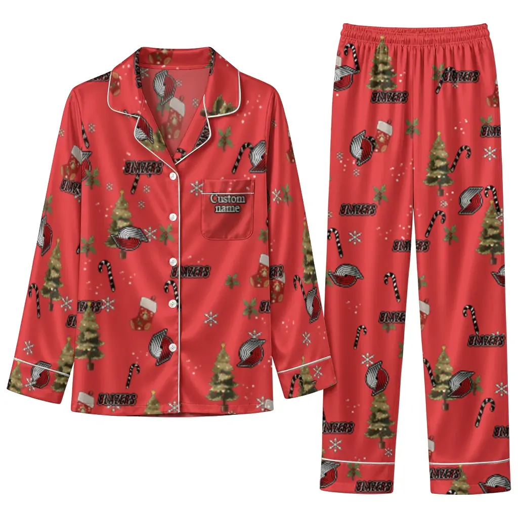 Portland Trail Blazers Long Pajama Set Customized Sprig Scatter Red Best Selling Portland Trail Blazers Long Pajama Set Customized Sprig Scatter Red Best Selling