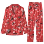 portland trail blazers long pajama set personalized heart charms red best selling.webp