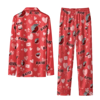 portland trail blazers long pajama set personalized heart charms red fashion forward.webp