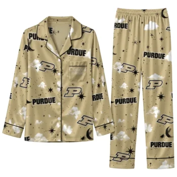 Purdue Boilermakers Long Pajama Set Custom Cloud Stars Gold Best Selling