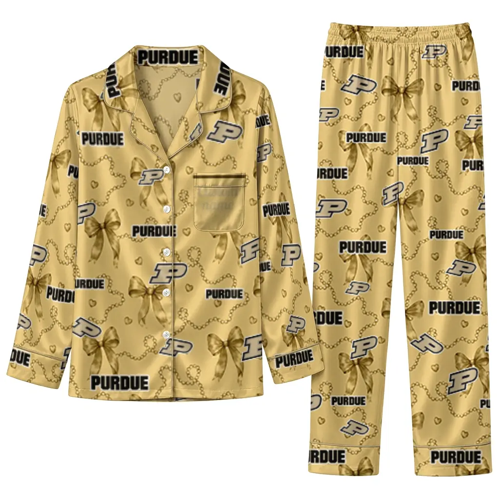 Purdue Boilermakers Long Pajama Set Custom Ribbon Chains Gold Best Selling Purdue Boilermakers Long Pajama Set Custom Ribbon Chains Gold Best Selling