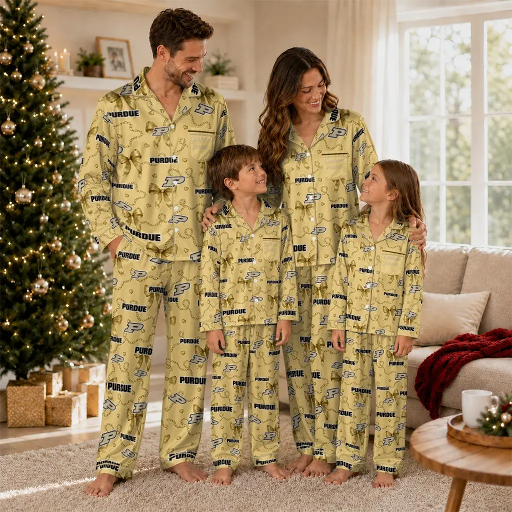 Purdue Boilermakers Long Pajama Set Custom Ribbon Chains Gold Latest Model Purdue Boilermakers Long Pajama Set Custom Ribbon Chains Gold Latest Model