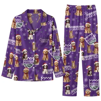 Sacramento Kings Long Pajama Set Custom Animal Scatter Purple Best Selling