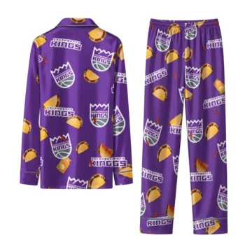 Sacramento Kings Long Pajama Set Customized Snack Scatter Purple Fashion Forward