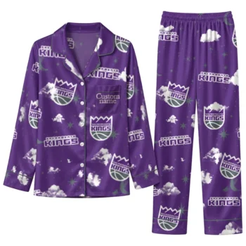 Sacramento Kings Long Pajama Set Personalized Cloud Stars Purple Best Selling
