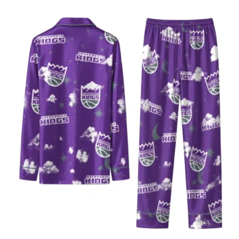 Sacramento Kings Long Pajama Set Personalized Cloud Stars Purple Fashion Forward