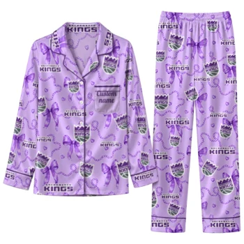 sacramento kings long pajama set personalized ribbon chains purple best selling.webp