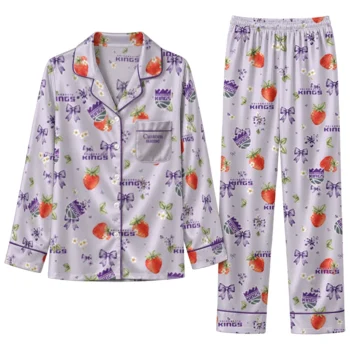 sacramento kings long pajama set personalized ribbon florals purple best selling.webp