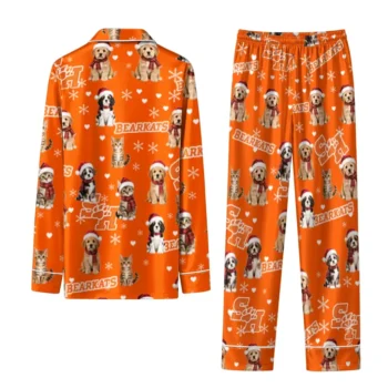 Sam Houston Bearkats Long Pajama Set Customized Animal Scatter Orange Fashion Forward
