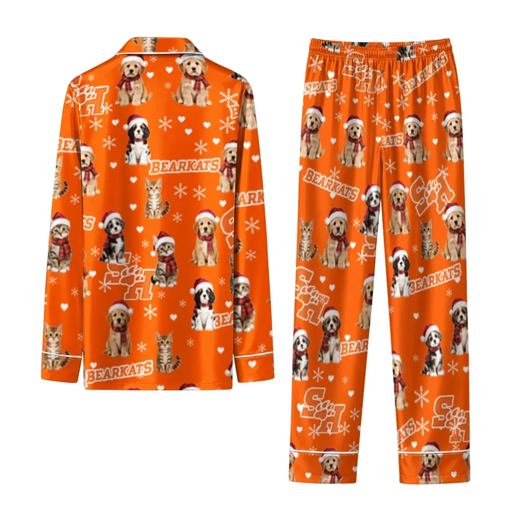 Sam Houston Bearkats Long Pajama Set Customized Animal Scatter Orange Fashion Forward Sam Houston Bearkats Long Pajama Set Customized Animal Scatter Orange Fashion Forward